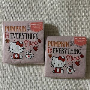 HELLO KITTY Pink White Orange Black Pumpkin Spice Fall Square Beverage Napkins